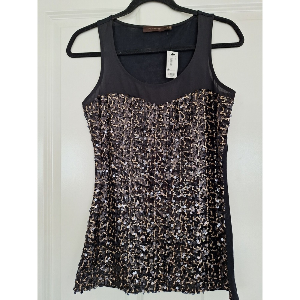 NWT The Limited Sequin Top/ Blouse/Tank Top - Black - Womens Size Small